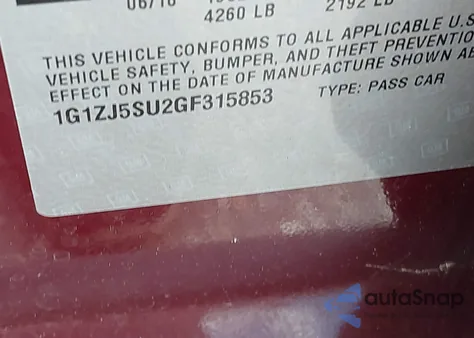 2016 Chevrolet Malibu Hybrid from USA, damaged, VIN 1G1ZJ5SU2GF315853